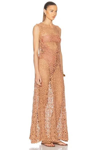 Norma Kamali 'swing' Brown Long Dress With Perforated And Semi-transparent Design In Cappuccino