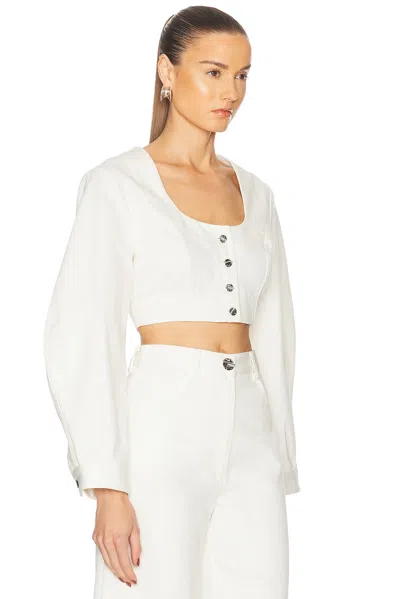 Matthew Bruch Apron Leg Of Mutton Sleeve Crop Top In White Denim