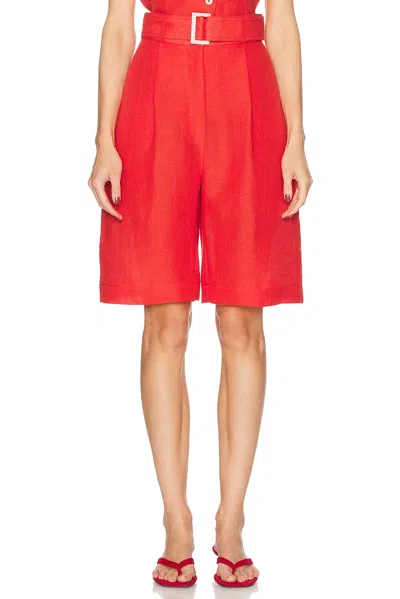 Matthew Bruch Pleated Bermuda Short In Red Linen