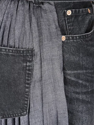 Sacai Pleated Denim Skirt With Adjustable Belt Loops In Black