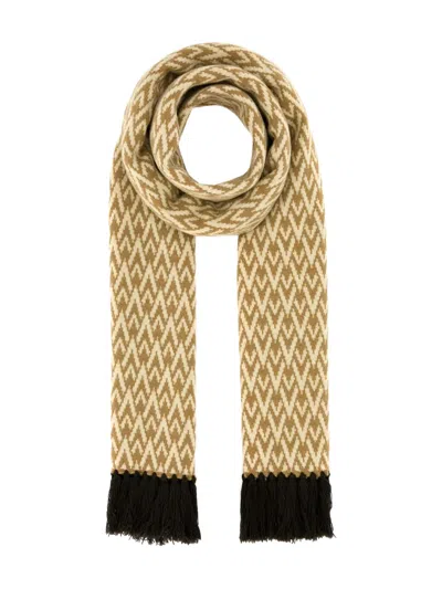 Valentino Garavani Embroidered Wool Toute La V Scarf In Brown