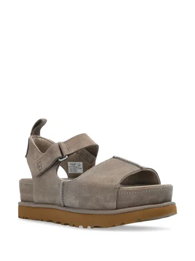 Ugg Suede Platform Sandals Ankle Strap Detail In Brown
