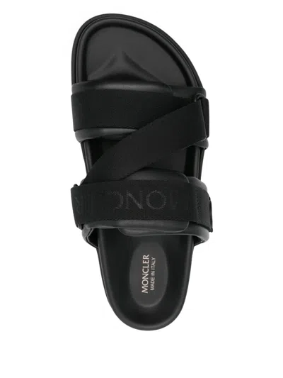 Moncler Black Leather And Fabric Sandals In Animal Print