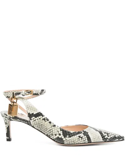 Tom Ford 55mm Padlock Python Print Leather Pumps In Grey