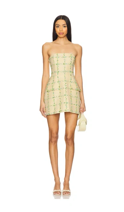 Amanda Uprichard Bethany Tweed Check Strapless Skort Romper In Yellow