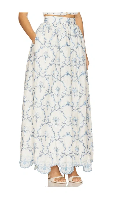 Agua By Agua Bendita Tangelo Embroidered Linen Maxi Skirt In White