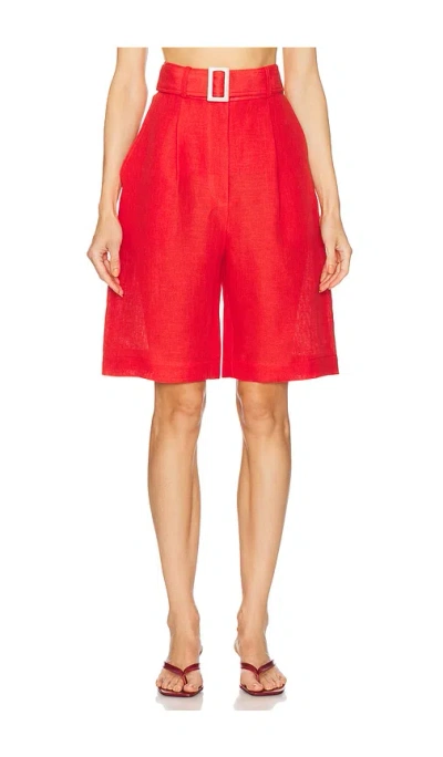 Matthew Bruch Pleated Bermuda Short In Red Linen