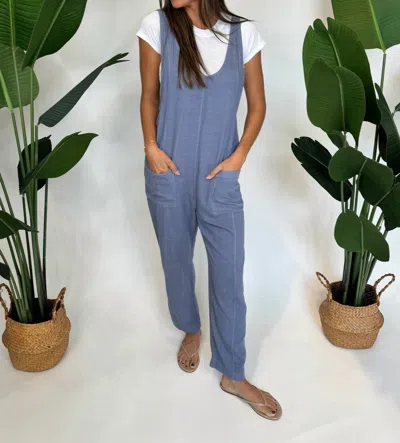 Bobi Low Neck Overall With Pockets In Rainstorm In Blue