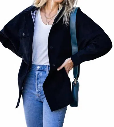 Amaryllis Plaid Lined Corduroy Shacket In Black In Black