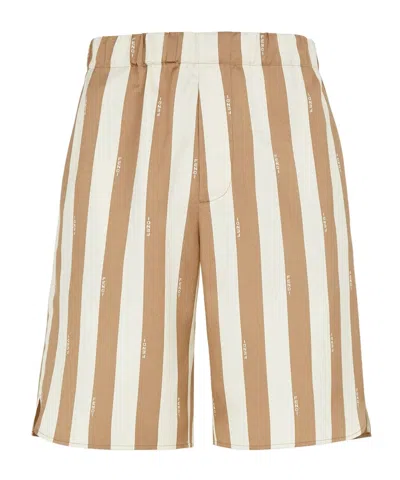 Fendi Printed Silk Bermuda Shorts In Brown