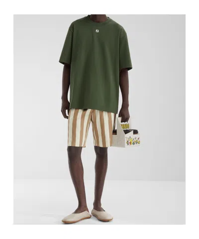 Fendi Printed Silk Bermuda Shorts In Brown