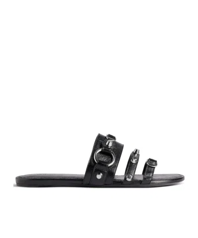 Balenciaga City Flat Sandals In Black