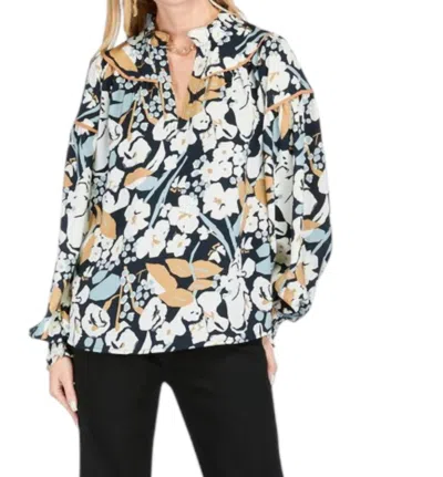 Jade Trimmed Top In Fall Bloom In Multi