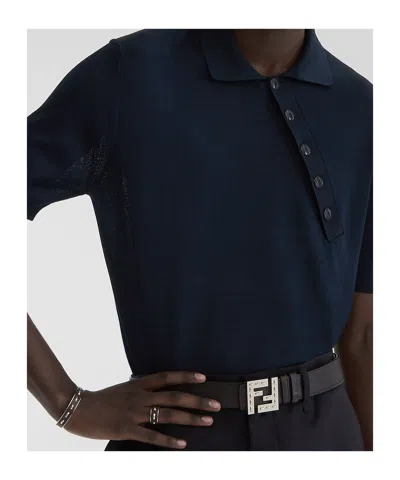 Fendi Ff Squared Leather And Ff Canvas Reversible Belt Accessories In Black