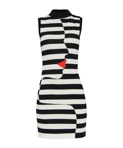 Balmain Halterneck Stripes Mini Dress In Black