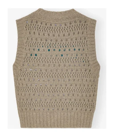 Ganni Perforated Vest With Logo Inlay In Green