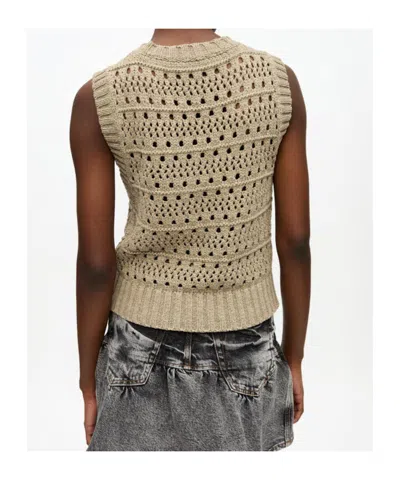 Ganni Perforated Vest With Logo Inlay In Green