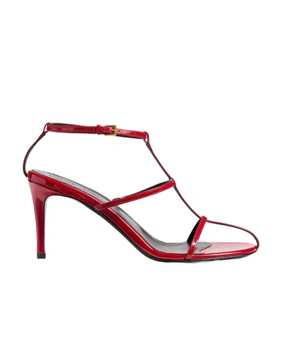 Khaite Leather T-strap Sandals In Fire Red