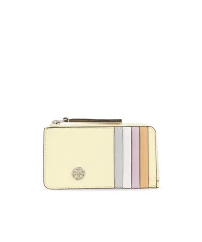 Tory Burch Robinson Colorblocked Zip Wallet In Yellow