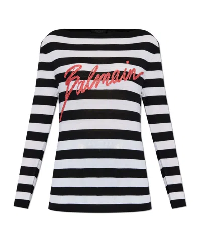 Balmain Signature Logo Striped Sweater In Multi