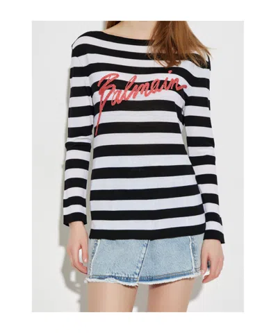 Balmain Signature Logo Striped Sweater In Multi