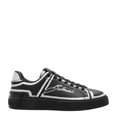 Balmain B-court Leather Low-top Sneakers In Black