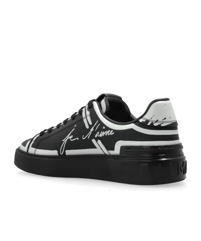 Balmain B-court Leather Low-top Sneakers In Black