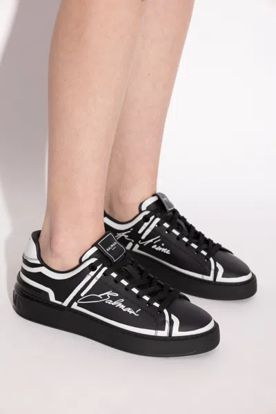 Balmain B-court Leather Low-top Sneakers In Black