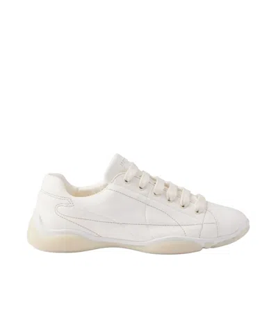 Prada Leather Sneakers Crafted Geometric Stitching In Black
