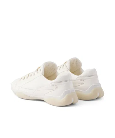 Prada Leather Sneakers Crafted Geometric Stitching In Black