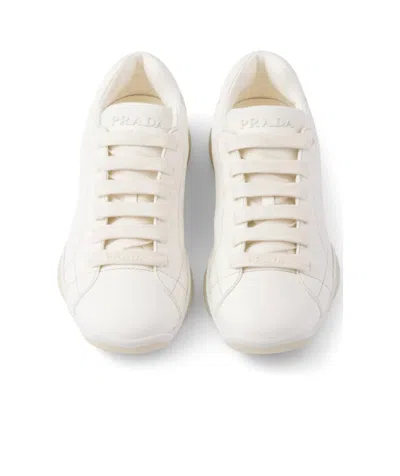 Prada Leather Sneakers Crafted Geometric Stitching In Black
