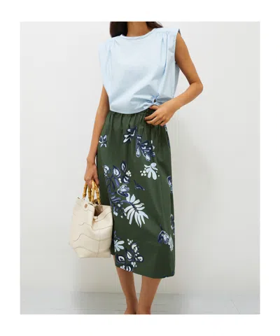 Marella Light Blue Poplin Top In White