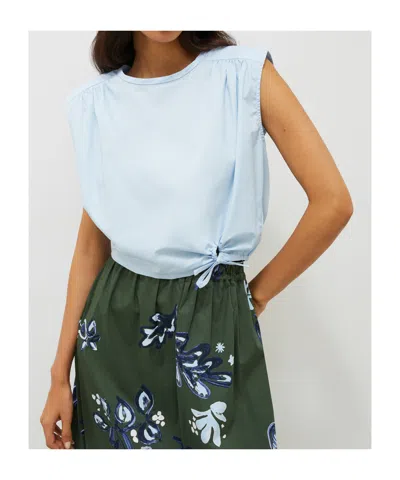 Marella Light Blue Poplin Top In White