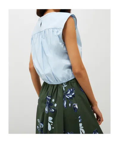 Marella Light Blue Poplin Top In White