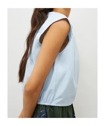 Marella Light Blue Poplin Top In White