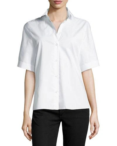 Halston Heritage Oversized Short-sleeve Button-front Blouse, White