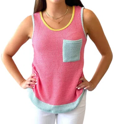 Full Time Purchase Color Block Patched Pocket Knit Tank Top In Pink In Pink