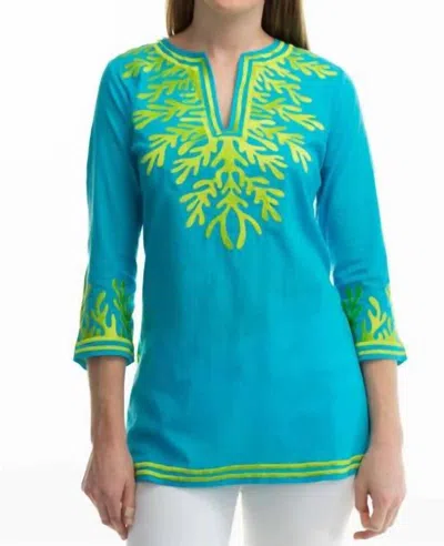 Gretchen Scott Cotton Embroidered Reef Tunic In Turq/lime In Multi