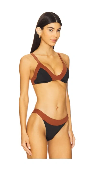 Gigi C Brett Bikini Top In Black & Cognac