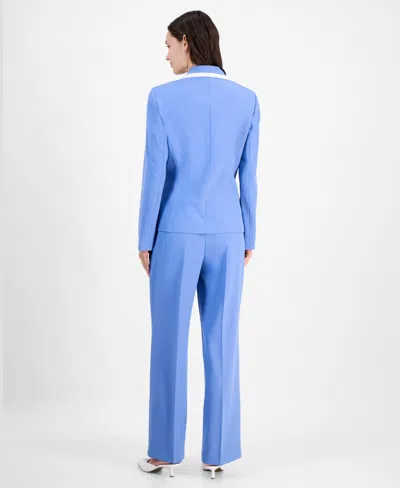 Le Suit Contrast-tipped Pant Suit Set Regular & Petite Sizes In Pale Blue