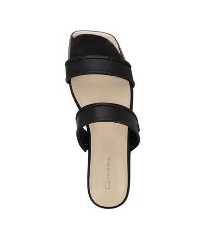 Calvin Klein Women's Felisa Double Band Slip-on Flat Sandals In Black Leather