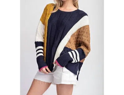 Eesome Color Block Long Sleeve Sweater In Navy/mustard In Multi