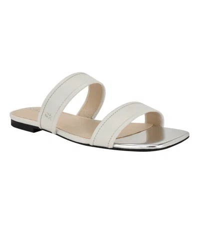 Calvin Klein Women's Felisa Double Band Slip-on Flat Sandals In White Leather