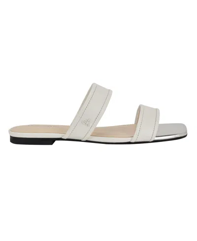 Calvin Klein Women's Felisa Double Band Slip-on Flat Sandals In White Leather