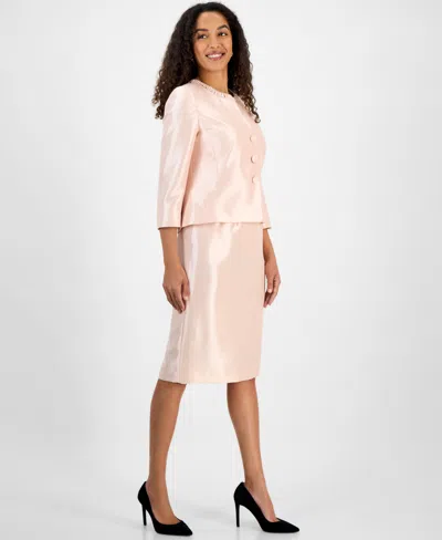 Le Suit Women's Collarless Three-button 3/4-sleeve Jacket & Slim Skimmer Skirt Set, Regular & Petite In Lt. Blossom
