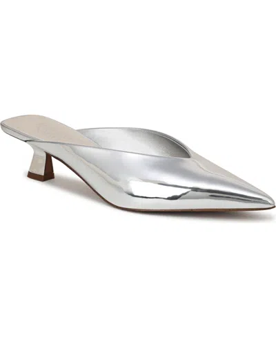 Franco Sarto Women's Jayda Pointed Toe Kitten Heel Mules In Silver Faux Leather