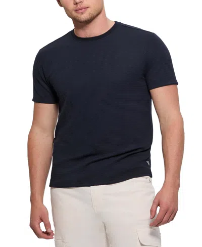 Guess Men's Relaxed Fit Linear Textured Short Sleeve Crewneck T-shirt In Blue