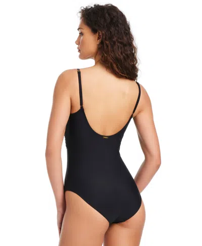 Beyond Control Women's Draped Metallic One-piece Swimsuit In Black