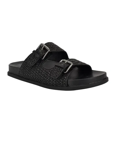 Calvin Klein Women's Vibe Double Band Slip-on Flat Sandals In Black Saffiano