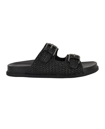 Calvin Klein Women's Vibe Double Band Slip-on Flat Sandals In Black Saffiano